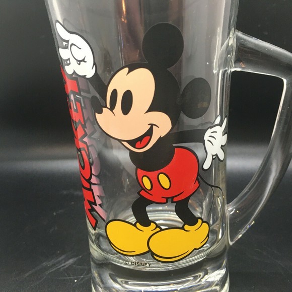 Vintage Mickey Mouse Tall Glass Mug Cup with Handle Marked Disney - Picture 4 of 12